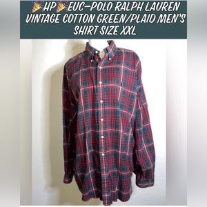 🎉HP🎉EUC- Polo Ralph Lauren Vintage Cotton Men’s Green/Red Plaid Shirt Size XXL